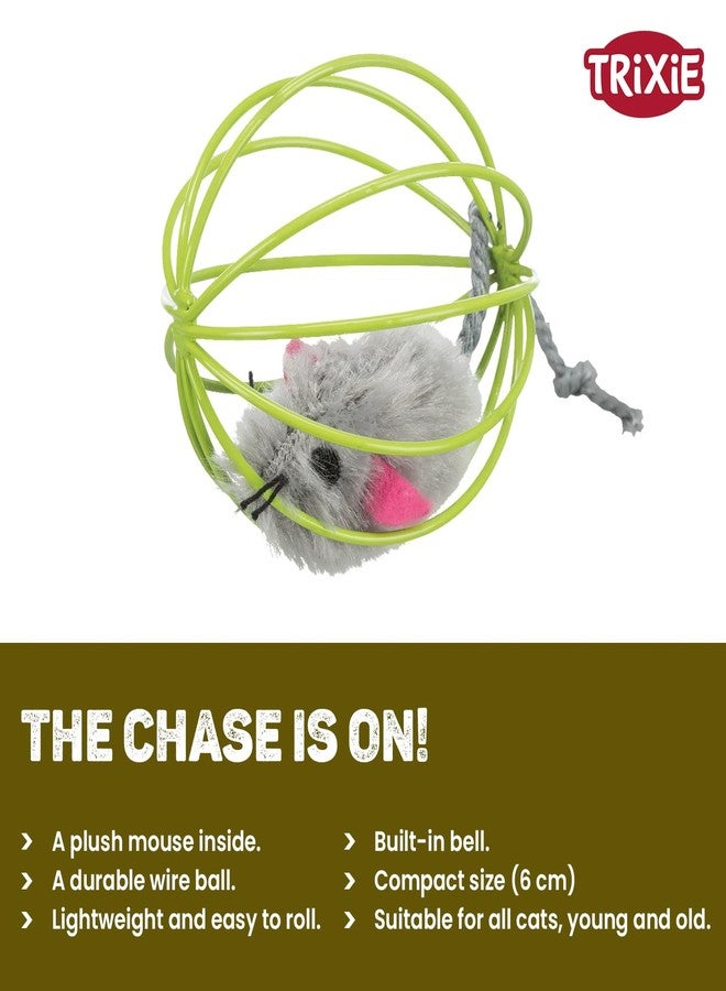 TRIXIE Mouse in A Wire Ball Toy for Cats - Fun Rolling Interactive Toy with Faux Mouse Inside, Perfect Cat Toy for Indoor Play, Set of 2 in Random Colors,6cm - Image 3